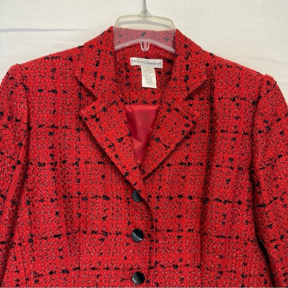Vintage red black tweed fringe preppy office blazer Women’s size 10 - Picture 2 of 5
